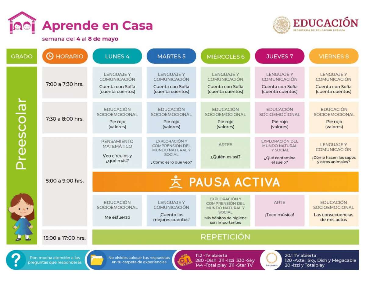 Aprende En Casa Preescolar Y Primaria Horarios Del Al De Mayo