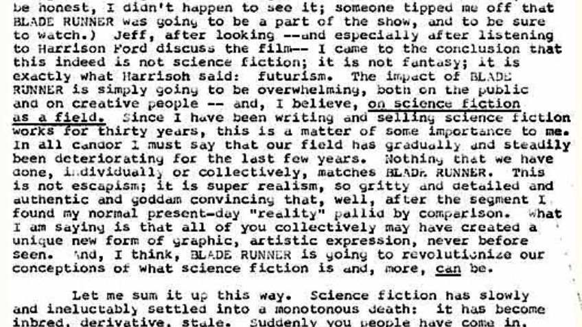 Philip K. Dick aplaudió la versión original de Blade Runner antes morir