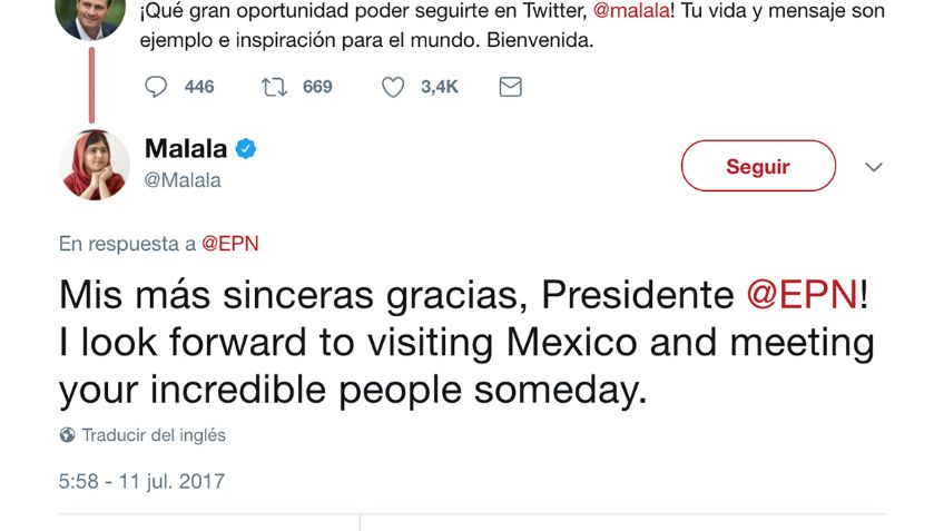 Las 11 personas que sigue Malala (y no está Peña Nieto)