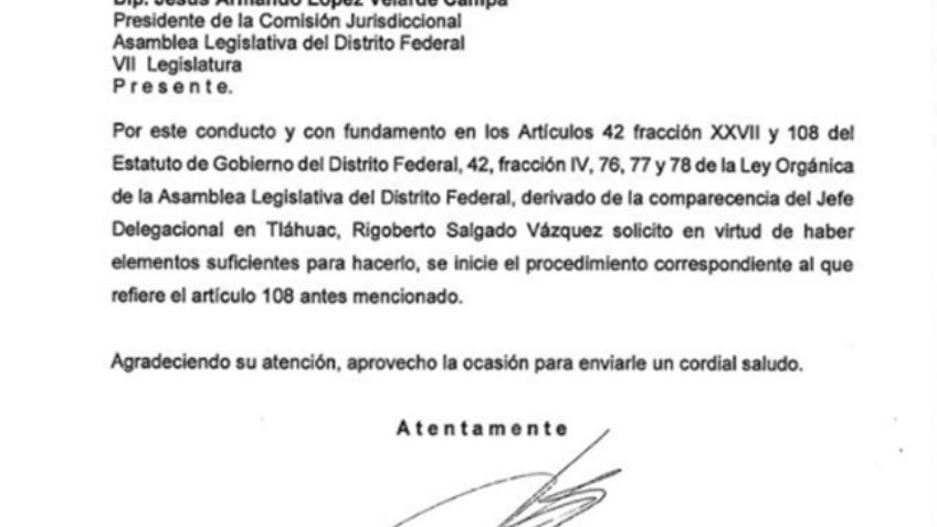 Da inicio proceso de remoción de delegado de Tláhuac