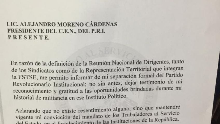 Joel Ayala Almeida, líder sindical, presenta su renuncia al PRI