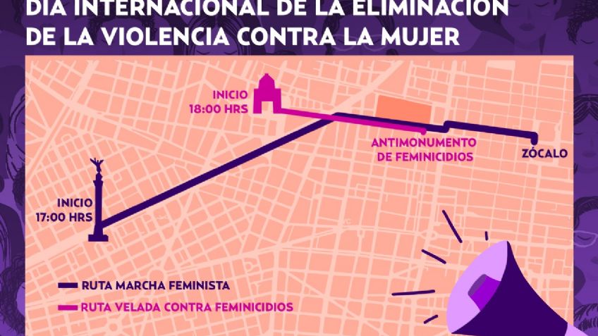 MAPA: Ruta y horario de la marcha feminista del 25 de noviembre contra feminicidios