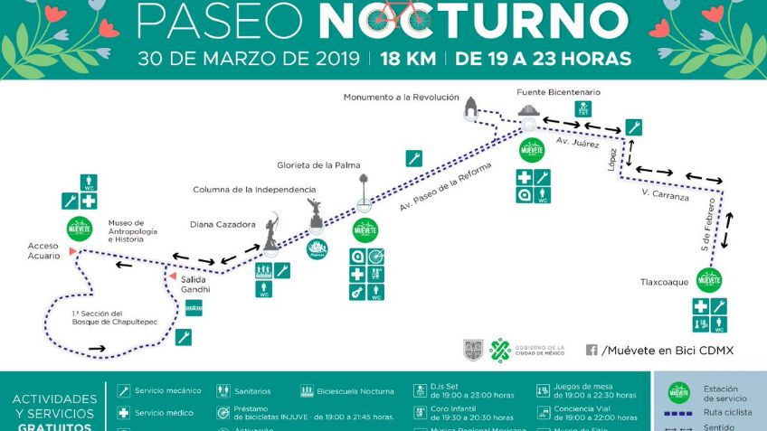 Ruta del Paseo Nocturno de Primavera en la CDMX: MAPA