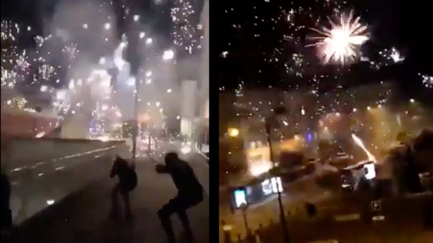 VIDEO VIRAL: Con fuegos artificiales encapuchados atacan comisaría en Francia