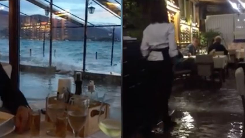 VIDEO VIRAL: Pareja ve arruinada su cena romántica tras inundación de restaurante