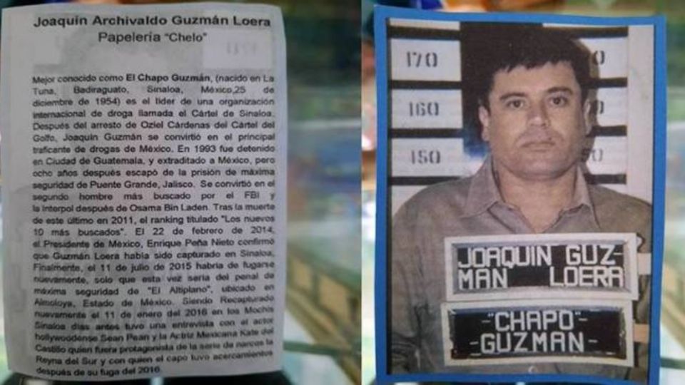 La monografía de El Chapo fue realizada por una papelería en Pachuca Hidalgo. Foto: Especial