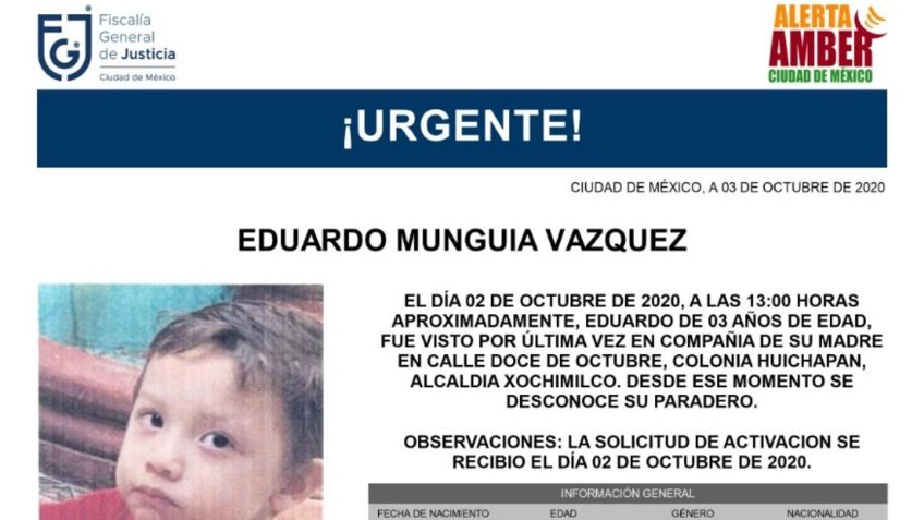 Alerta Amber: Eduardo Munguía desapareció hace 20 días en Xochimilco, ¿lo has visto?