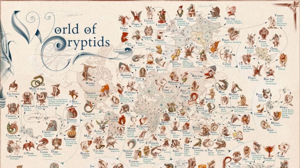 Para todos los amantes de la criptozoología, este mapa puede ser una gran regalo. FOTO: ESPECIAL