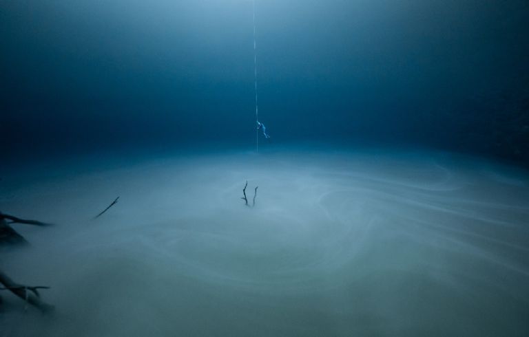 Un buzo explora el fondo del cenote Angelita cerca de Tulum. Foto: Jason Gulley / Ocean Photography Awards.