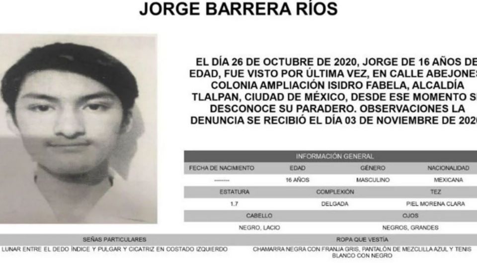 Jorge Barrera Ríos desapareció el 26 de octubre. Foto: Especial