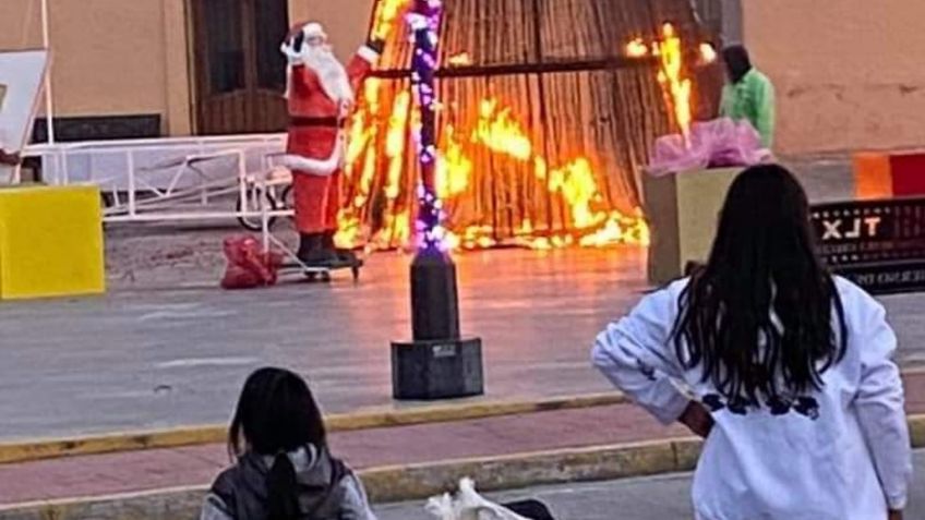 Incendian árbol de navidad en Ixtenco, Tlaxcala