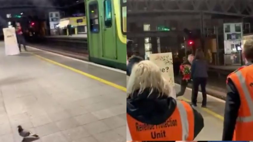 ¡Dijo que sí! Joven pide MATRIMONIO a su novia maquinista en estación de tren: VIDEO