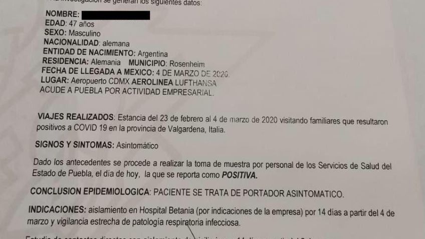 Confirman primer caso de coronavirus en Puebla