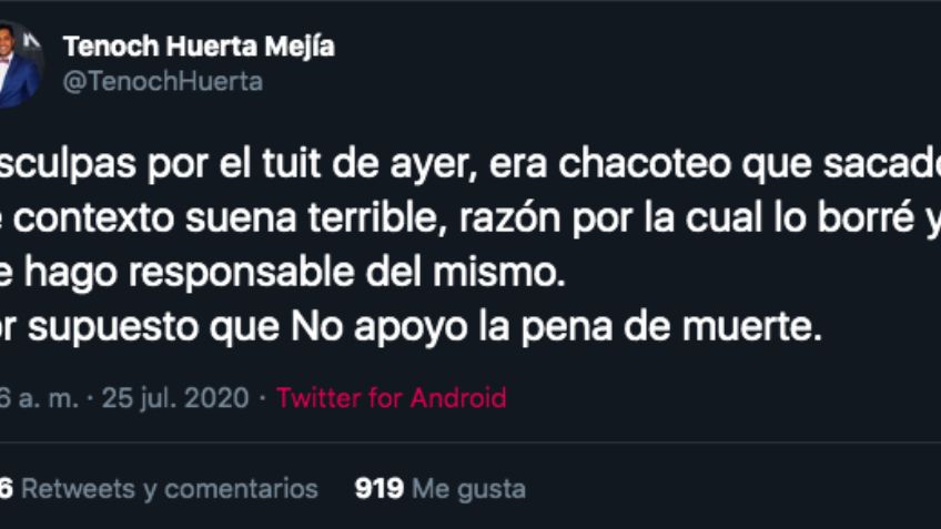 Tenoch Huerta causa polémica y se vuelve tendencia en twitter ¿Por qué?