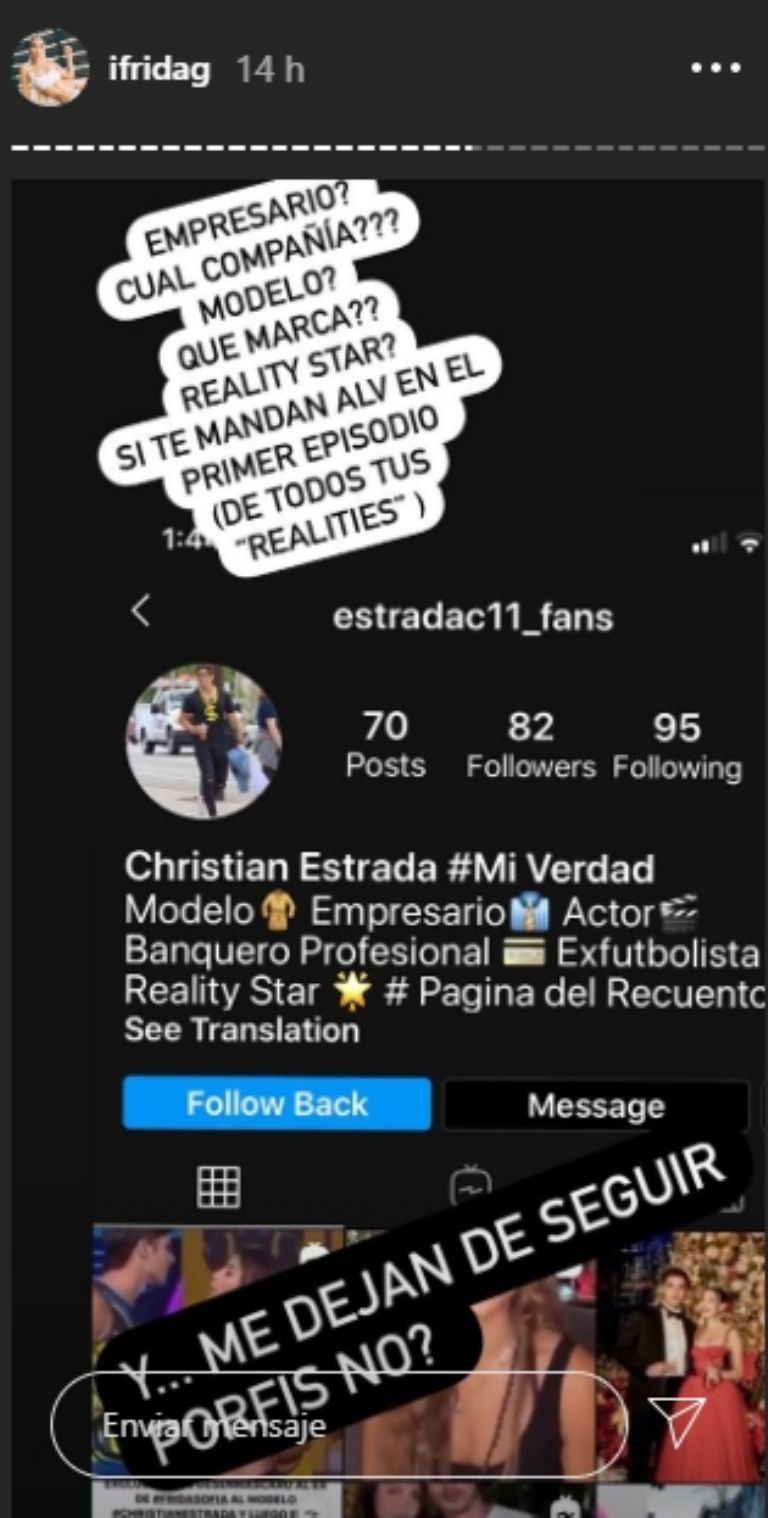 Frida también le escribió a su ex en sus historias. Foto: Instagram