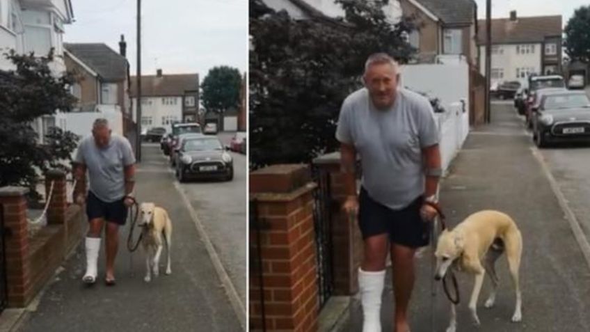 Hombre en muletas gasta “fortuna” en rayos X para su perrito “cojo”, descubre que solo lo estaba imitando: VIDEO