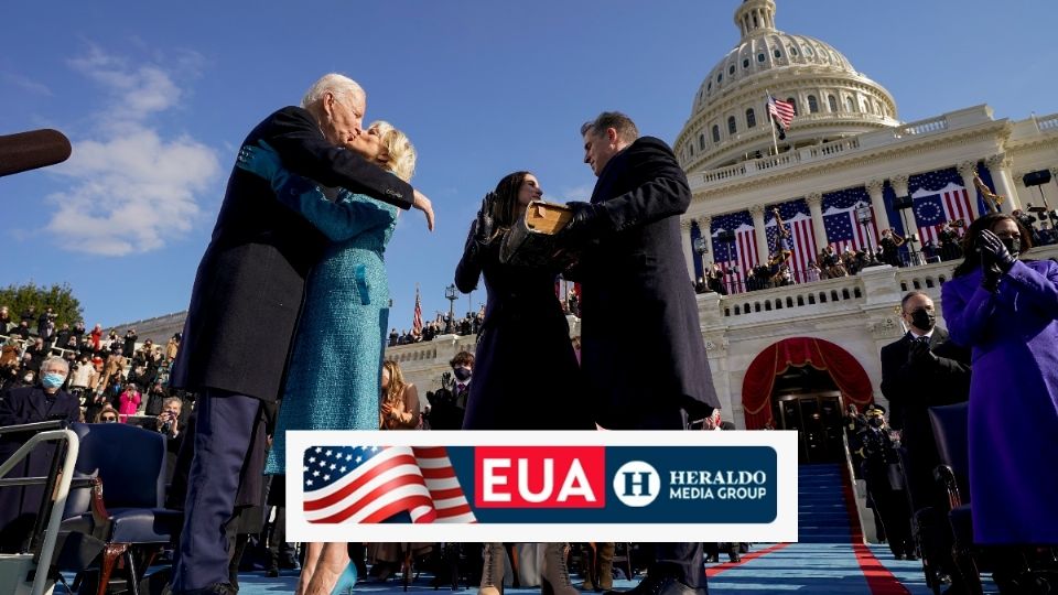 Joe Biden y familia, durante la toma de posesión. Foto: AP