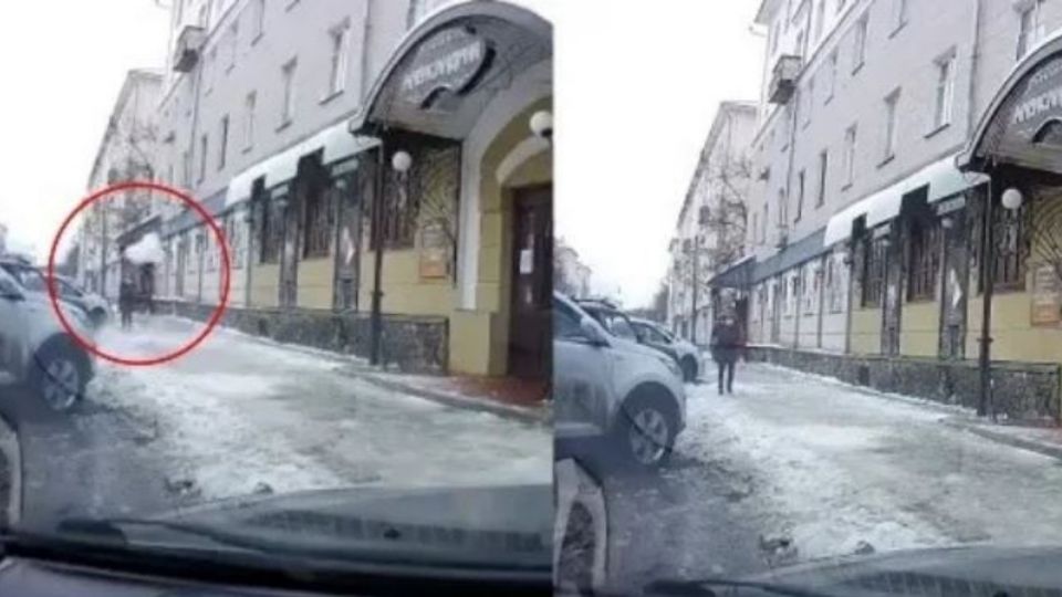 Mujer se salva de morir tras esquivar bloque de hielo que cayó del techo. Foto: Especial