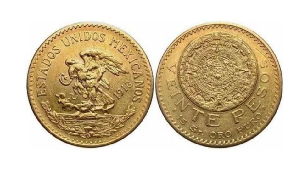 La moneda Azteca de 20 pesos de oro fue acuñada en 1917. Foto: Especial