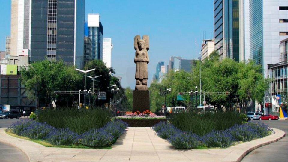 Así lucirá la escultura de Amajac en Paseo de la Reforma. FOTO: Especial