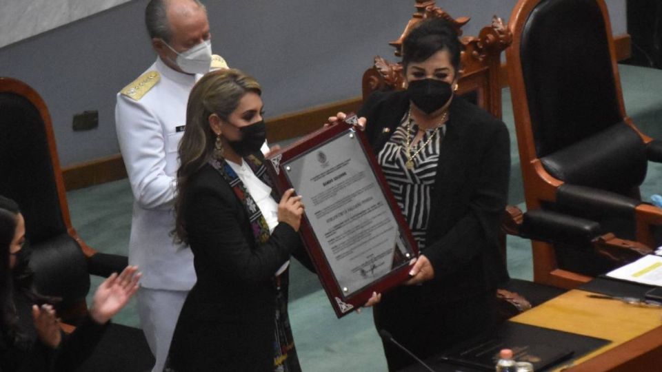 Evelyn Salgado durante su toma de protesta como gobernadora. Foto: Cuartoscuro