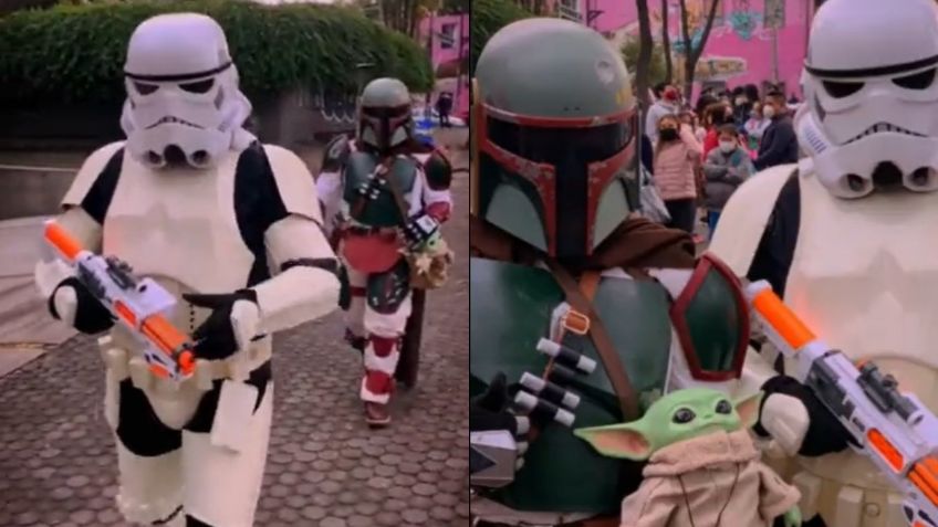 Boba Fett de Star War acude a vacunarse en CDMX escoltado de un Stormtrooper | VIDEO