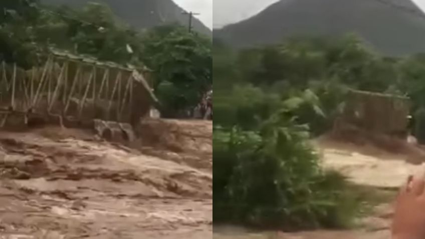 Captan colapso de un puente tras paso del huracán Rick en Michoacán | VIDEO