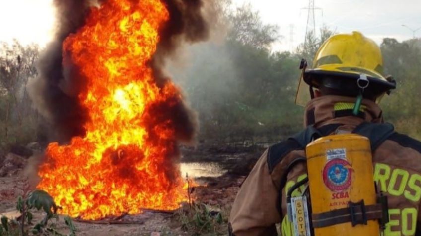 Se incendia ducto de Pemex en Apodaca; hay un herido de gravedad