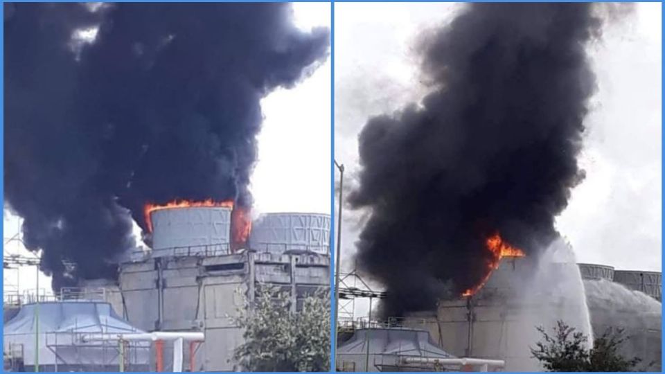 El incendio se registró en la torre de enfriamiento de la refinería 
(Foto: Especial)