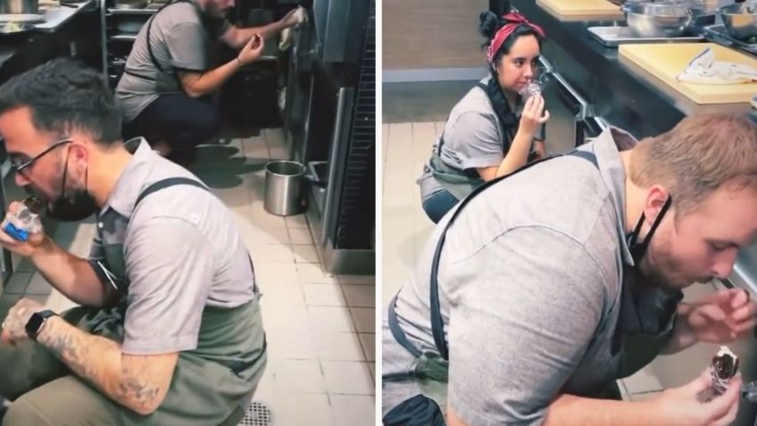 Escondidos y agachados: Exhiben en TikTok las condiciones en que se alimentan empleados de un restaurante | VIDEO