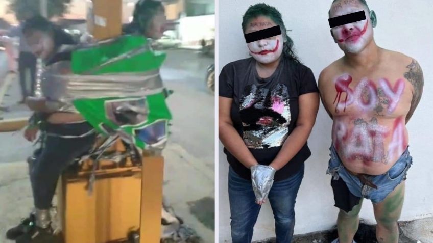 Batman llegó a Tamaulipas; pintan como el Joker a pareja de ladrones y los amarran a un poste