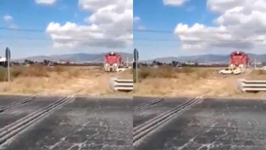 Hidalgo: taxi intenta ganarle el paso al tren; termina embestido y arrastrado | VIDEO