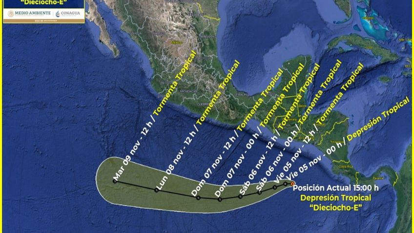 Se forma en el Pacífico la Depresión Tropical 18E: Estos son los estados que tendrán lluvias y rachas de viento