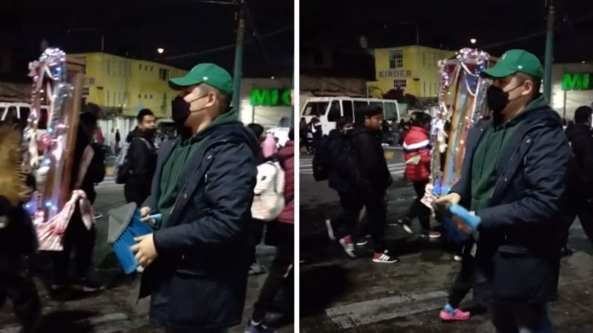 “La basura se lleva, eh”, venden escobas a peregrinos para que limpien las calles aledañas a la Basílica de Guadalupe: VIDEO