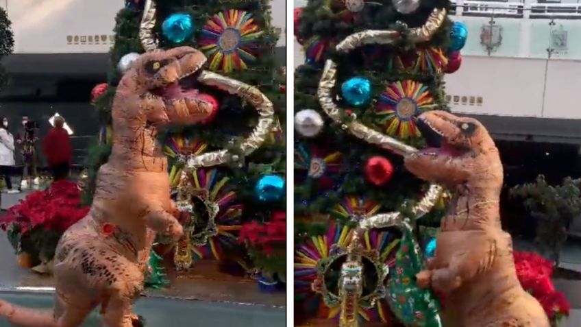 Dinosaurio invade árbol de Navidad del Senado y deja un "regalo" a los legisladores: VIDEO