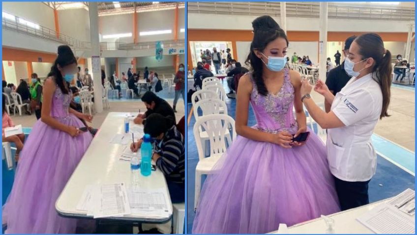 Quinceañera se vacuna con todo y VESTIDO contra COVID-19 antes de ir a su fiesta | FOTOS