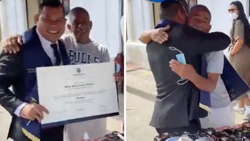 Joven graduado celebra en el puesto ambulante de su padre | VIDEO