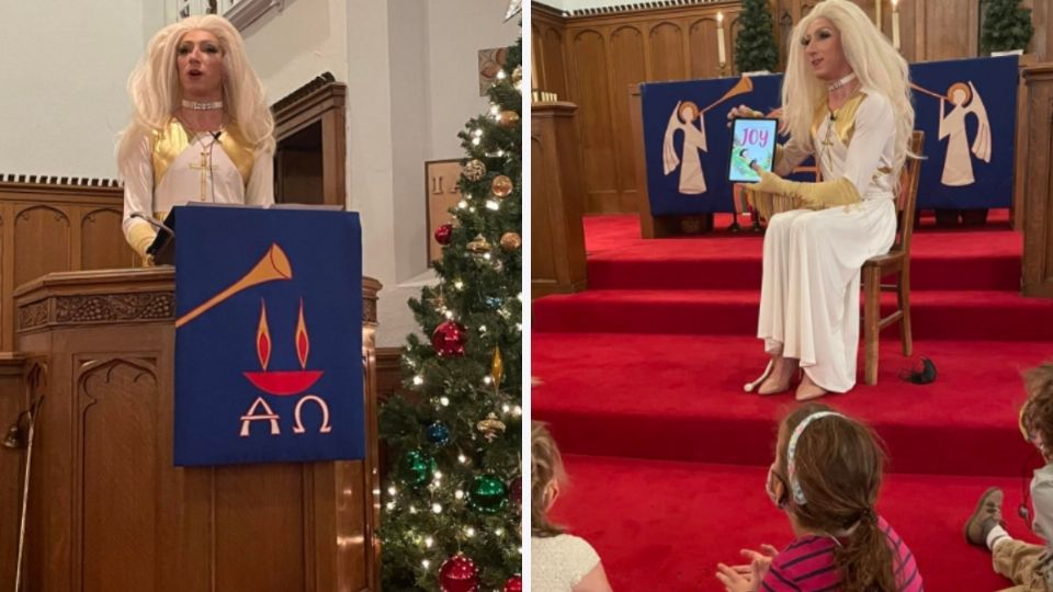 Pastor de una iglesia luterana se viste como drag queen para predicar a niños. Foto: Facebook @stlukesLS