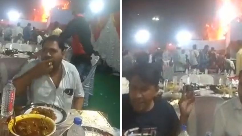 Incendio en boda no sorprende a invitados, siguen comiendo y se hacen virales: VIDEO