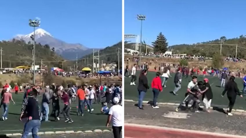 Final de futbol en liga amateur de Puebla termina en batalla campal: VIDEO