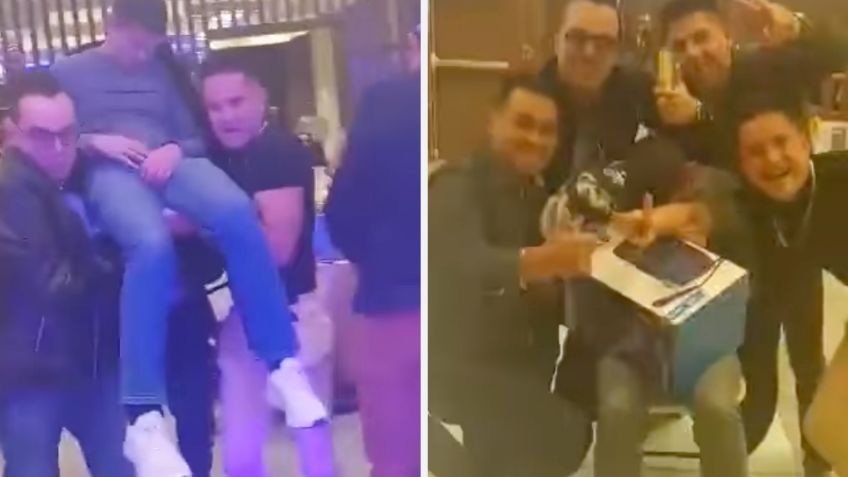 ¡Lo logró! Borracho gana premio en posada y sus amigos lo llevan cargando a reclamarlo | VIDEO