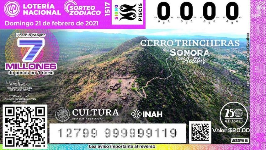 Sonora: presentan billete de la Lotería Nacional con imagen del Cerro de Trincheras