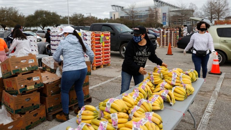 Miles de personas hicieron fila para recibir alimentos y agua en Houston. Foto: AFP