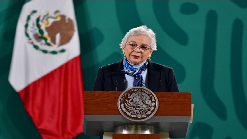 Olga Sánchez Cordero en la mañanera de Palacio Nacional 
FOTO: Guillermo O´Gam