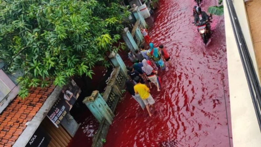 Aldea en Indonesia se inunda y se tiñe de 'rojo sangre' por esta razón: FOTOS + VIDEOS