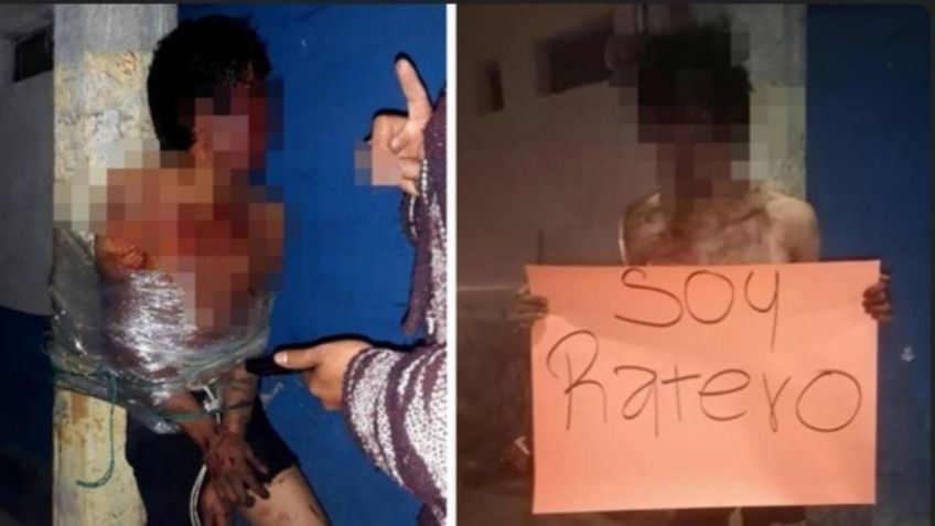 Puebla: Golpean a presunto ladrón y lo amarran a un poste con un letrero "Soy Ratero"