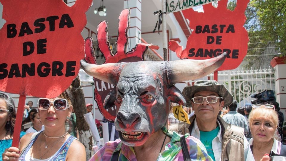 Integrantes en defensa de los animales se manifestaran para exigir la abolición a la tauromaquia. FOTO: SAÚL LÓPEZ /CUARTOSCURO.COM