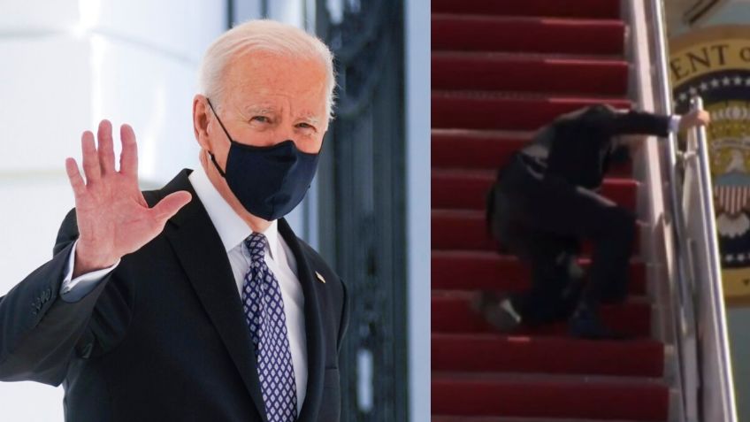 Joe Biden tropezó tres veces y NADIE lo AYUDÓ; subía la escaleras del Air Force One: VIDEO