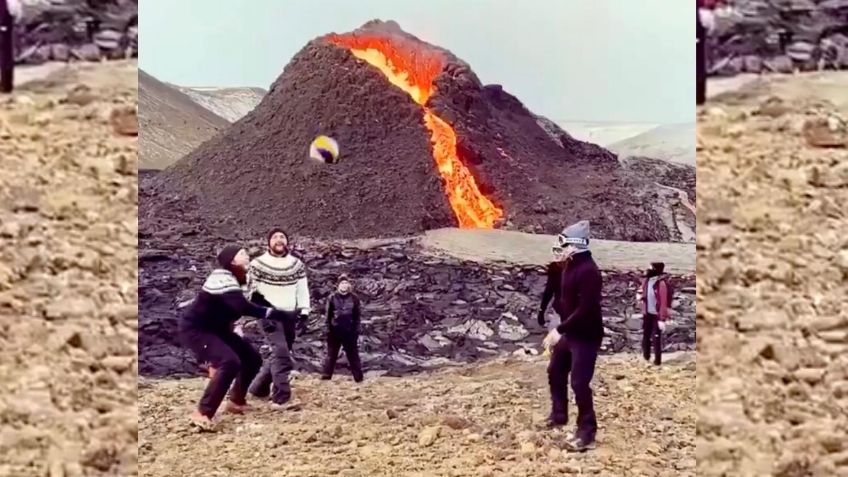 Islandeses juegan voleibol junto a volcán en erupción: VIDEO