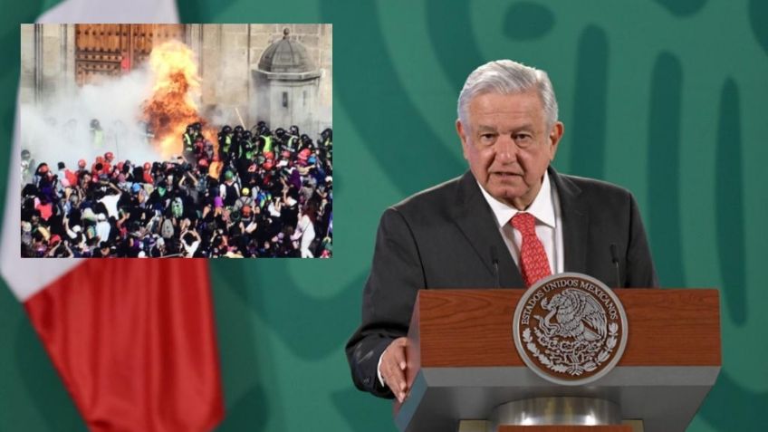 8M: AMLO recuerda video de bomba molotov en Palacio Nacional; "valla es para proteger"